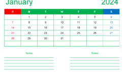 Download Free Blank January 2024 Calendar A4 Horizontal J4209