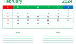 Free Blank February 2024 Calendar F2209