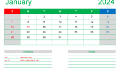 Download Jan 2024 Calendar Free Printable A4 Horizontal J4130