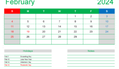 February Blank 2024 Calendar F2410