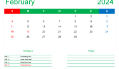month of February Calendar Printable 2024 F2411