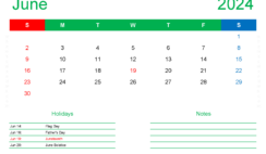 month of June Calendar Printable 2024 J6411