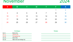 month of November Calendar Printable 2024 N1411