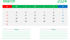 Editable Calendar Template March 2024 M3212