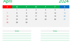 Editable Calendar Template April 2024 A4212