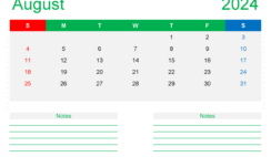 Editable Calendar Template August 2024 A8212