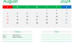 Blank August Calendar Template 2024 A8412