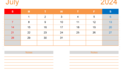 July 2024 Blank Calendar Template J7214