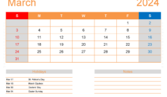 March 2024 Printable Calendar vertical M3414