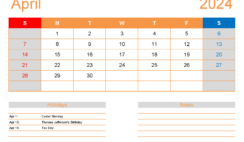 April 2024 Printable Calendar vertical A4414