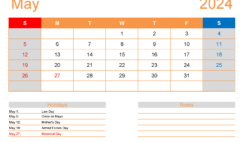 May 2024 Printable Calendar vertical M5414