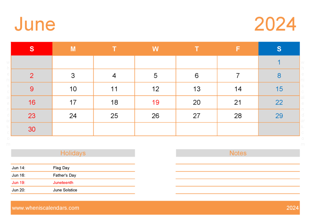 Download Free Printable Calendars June 2024 A4 Horizontal 64134
