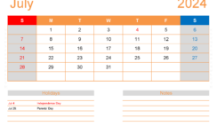 July 2024 Printable Calendar vertical J7414