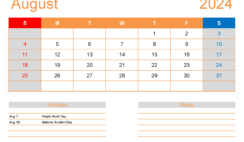 August 2024 Printable Calendar vertical A8414