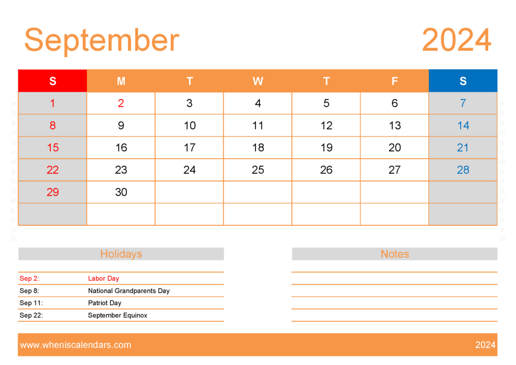 Download Free Printable Calendars September 2024 A4 Horizontal 94134