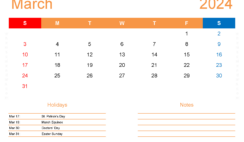 March 2024 vertical Calendar Printable M3415