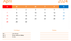 April 2024 vertical Calendar Printable A4415