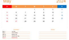 May 2024 vertical Calendar Printable M5415