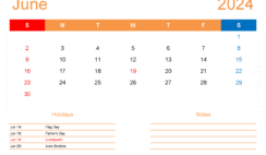 June 2024 vertical Calendar Printable J6415
