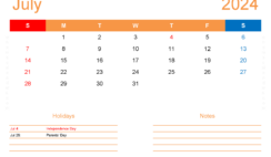 July 2024 vertical Calendar Printable J7415