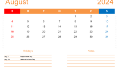 August 2024 vertical Calendar Printable A8415