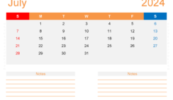 July 2024 Calendar with week numbers J7216