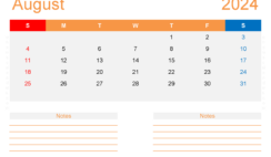 August 2024 Calendar with week numbers A8216