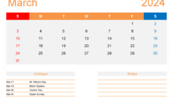 Blank Printable March Calendar 2024 M3416