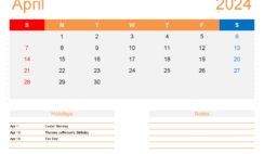 Blank Printable April Calendar 2024 A4416