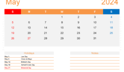 Blank Printable May Calendar 2024 M5416