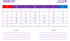 Blank Calendar Printable March 2024 M3217