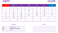 April 2024 Blank Calendar Pages A4417