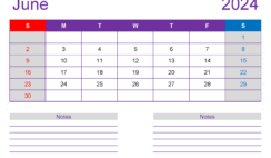 Blank Monthly Calendar June 2024 J6218
