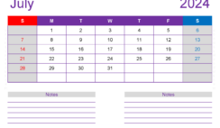 Blank Monthly Calendar July 2024 J7218