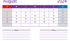 Blank Monthly Calendar August 2024 A8218