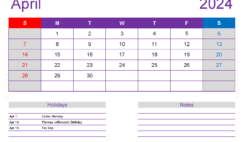 2024 April Blank Calendar Template A4418