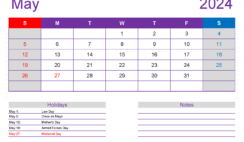2024 May Blank Calendar Template M5418