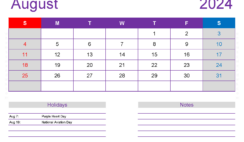 2024 August Blank Calendar Template A8418