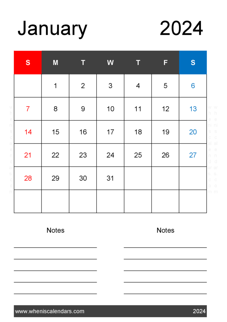 Download January 2024 A4 Calendar A4 Vertical J4221