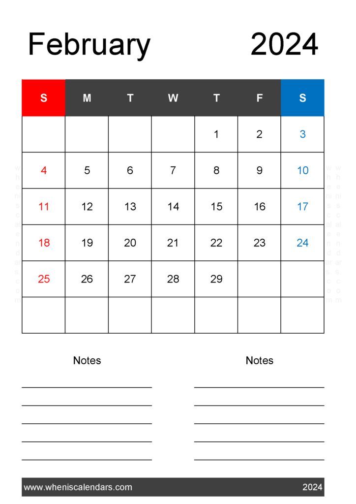Download February 2024 A4 Calendar A4 Vertical 24221