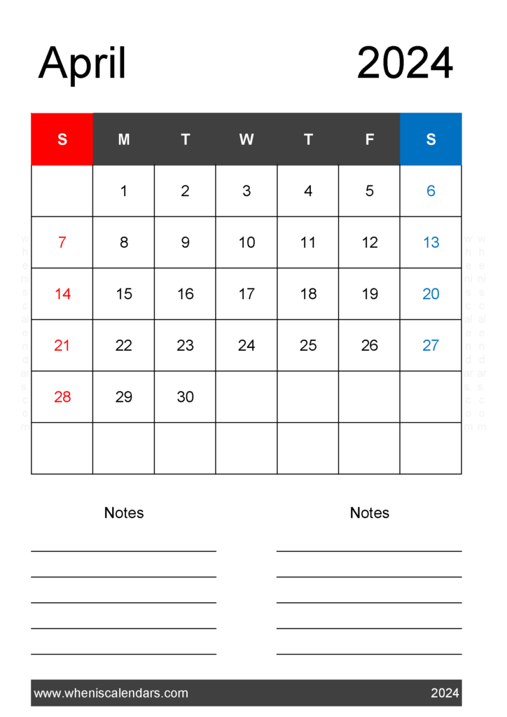 Download April 2024 A4 Calendar A4 Vertical 44221