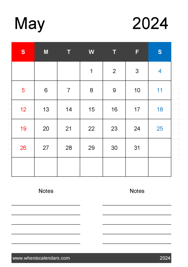 Download May 2024 A4 Calendar A4 Vertical 54221