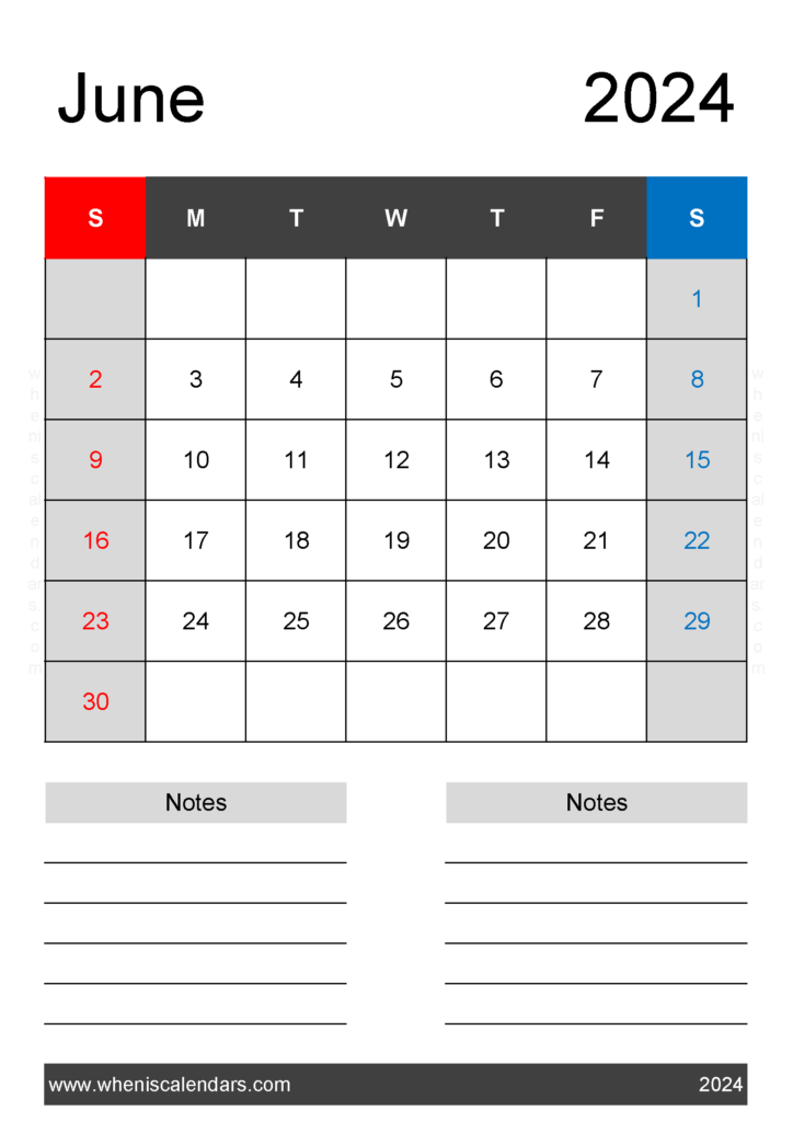 Download June weekly Calendar 2024 Printable A4 Vertical 64222