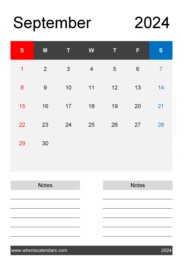 Download Free September Calendar Template 2024 A4 Vertical 94224