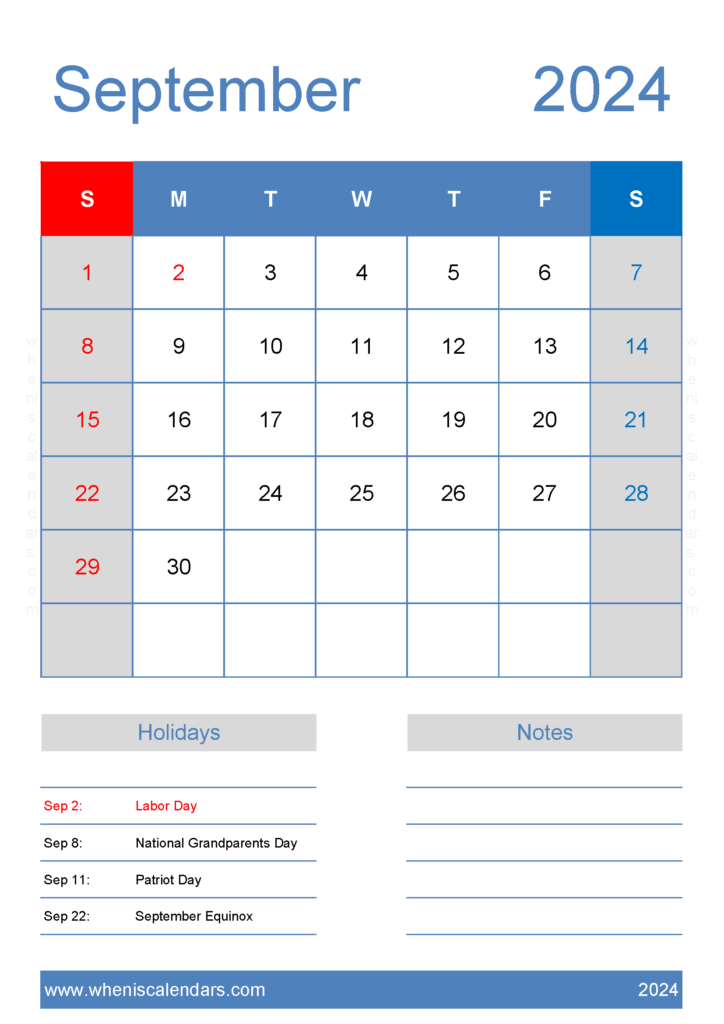 Download Free Calendar Sept 2024 Printable A4 Vertical 94146