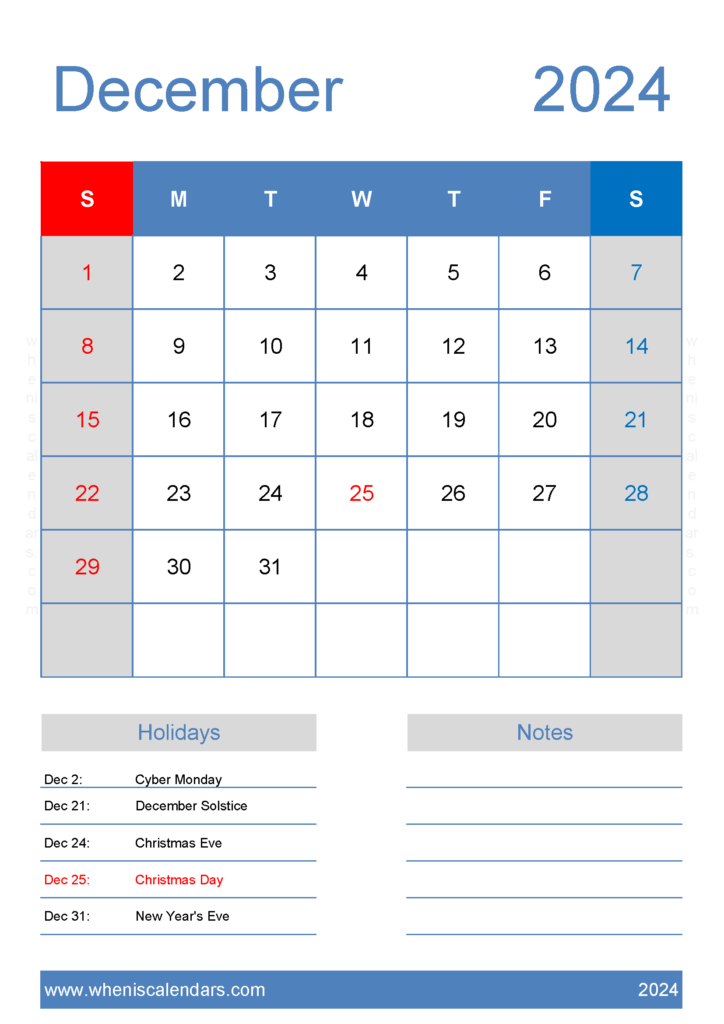 Download Free Calendar Dec 2024 Printable A4 Vertical 124146