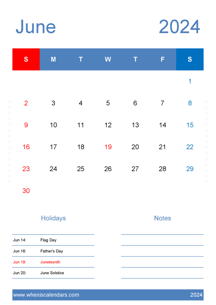 Download June 2024 Calendar editable Template A4 Vertical 64147