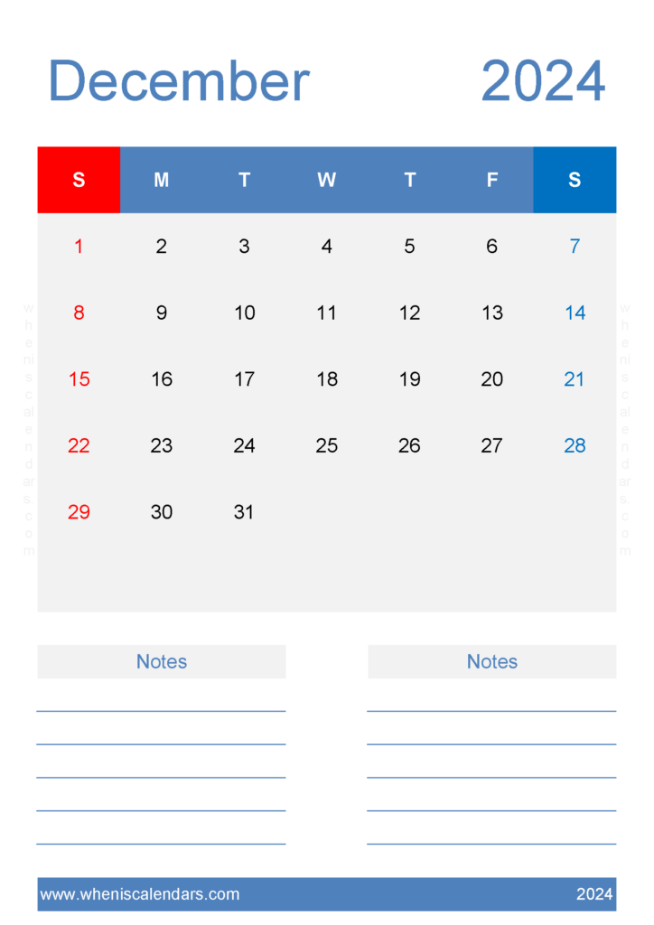 Download Free December Calendar 2024 Printable A4 Vertical 124228