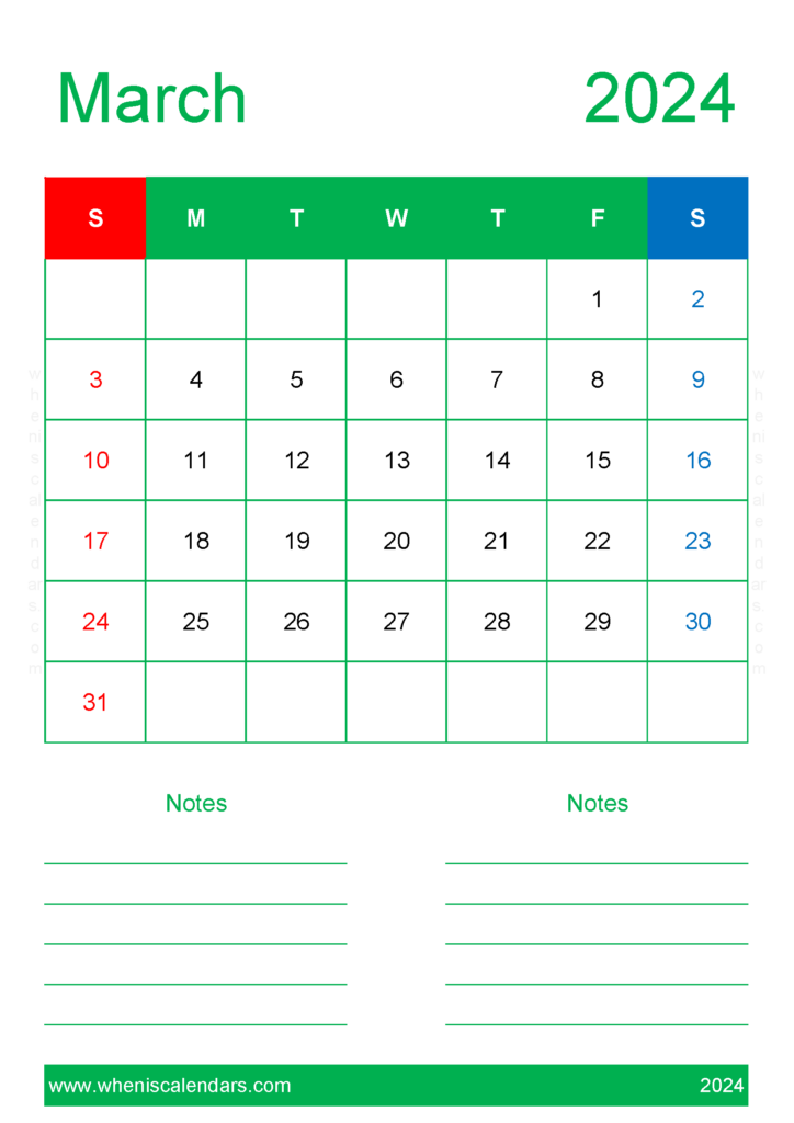 Download March 2024 planner pdf A4 Vertical 34229