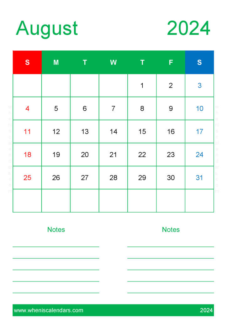 Download August 2024 planner pdf A4 Vertical 84229